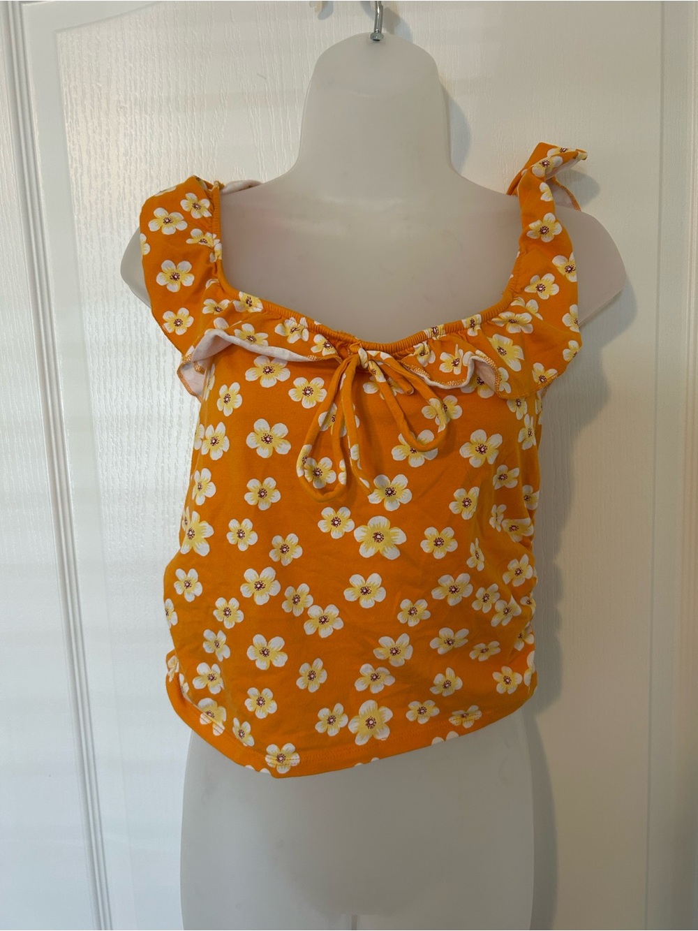 Forever 21 Orange Floral Ruffle Tie-Front Camisole